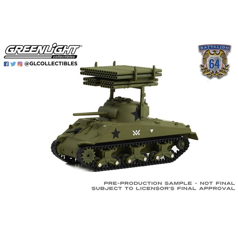 1/64 GreenLight Battalion 64 - 1945 M4 Sherman Tank - U.S. Army World War II - 40th Tank Battalion, 14th Armored Division with T34 Calliope Rocket Launcher