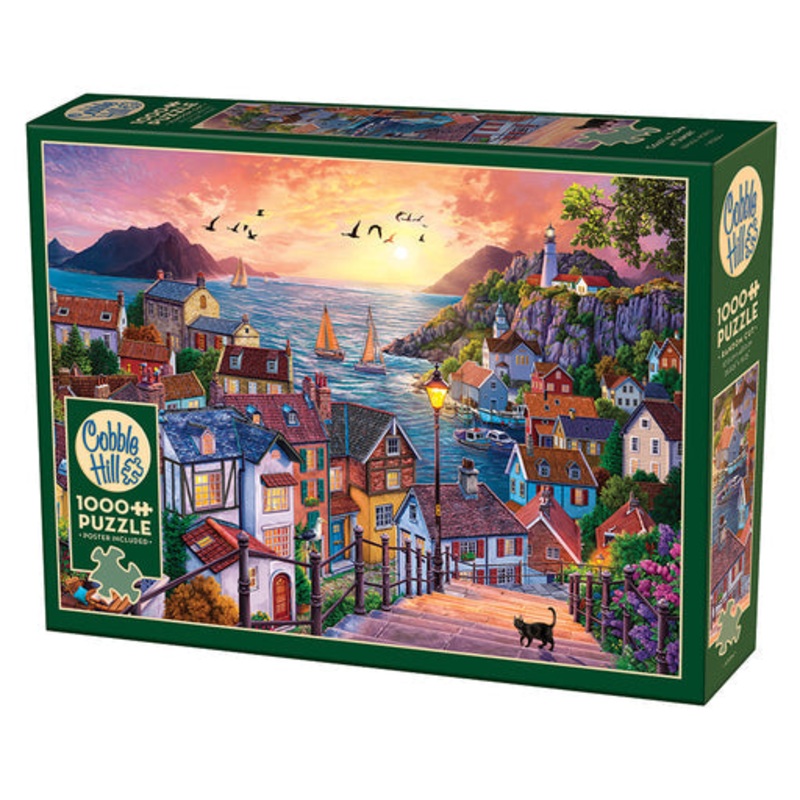 COBBLE HIL 1000 PC COASTAL TOWN AT SUNSET