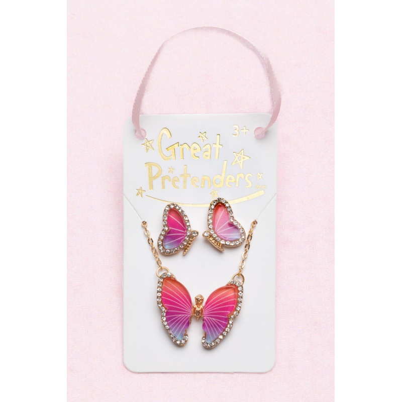 BUTTERFLY NECKLACE & STUDDED EARRING SET