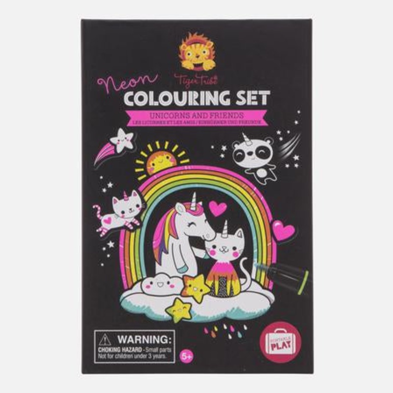 NEON COLOURING SET - UNICORNS AND FRIENDS