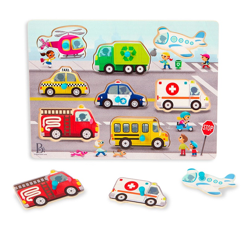 B.WOODY PEG PUZZLE VEHICLES