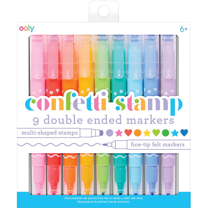 Confetti Stamp Double-Ended Markers - Set of 9