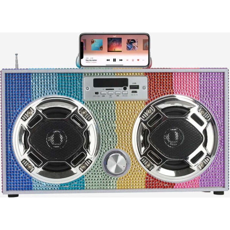 Bluetooth FM Radio W LED Speakers Rainbow Bling Boombox