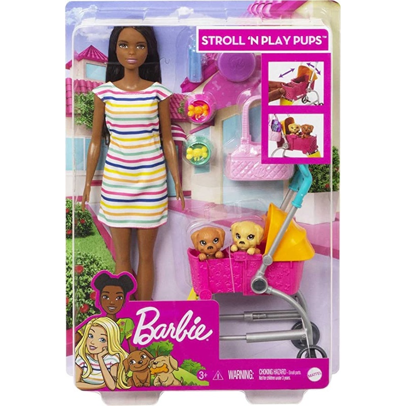 Stroll 'N Play Pups Barbie  Brunette Playset