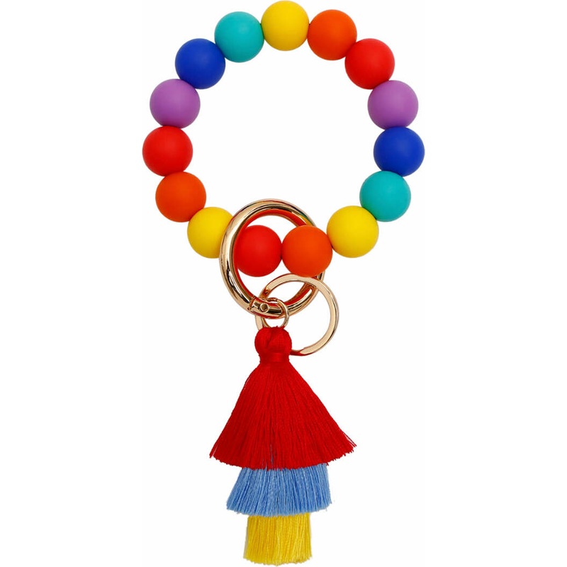 Rainbow Silicone Bead Tassel Keychains