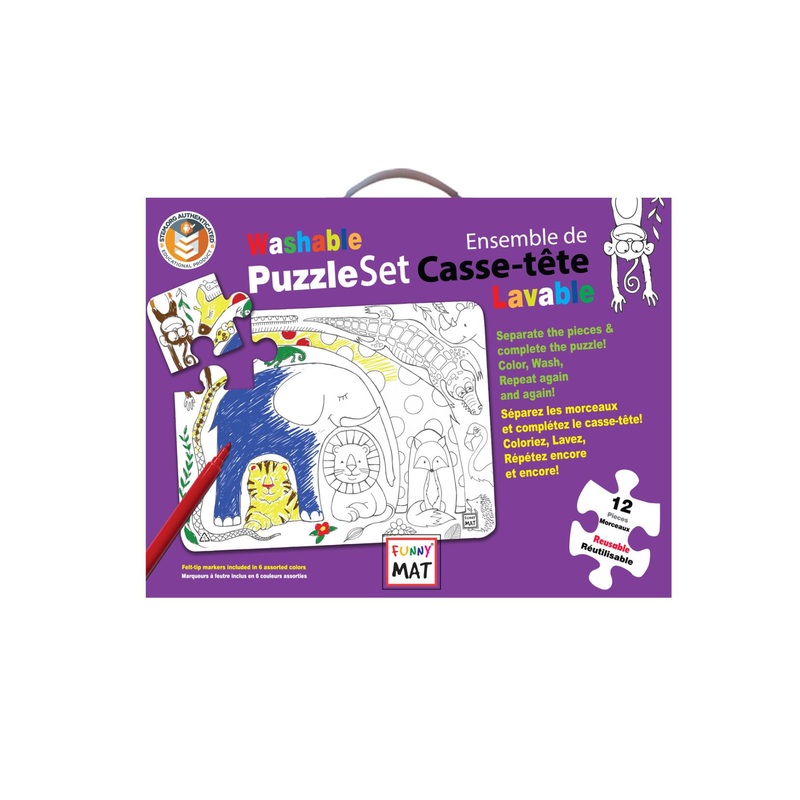 12 pc Animals Washable Puzzle with Markers