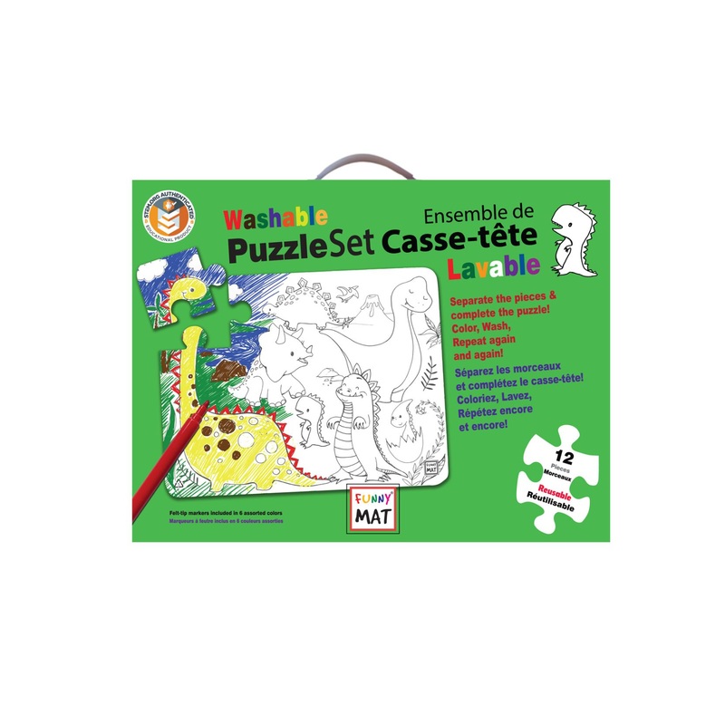 12 pc Dino Washable Puzzle With Markers